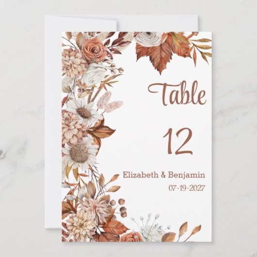 Bruine witte oranje herfstflora roestieke tafel nu kaart (Voorkant)