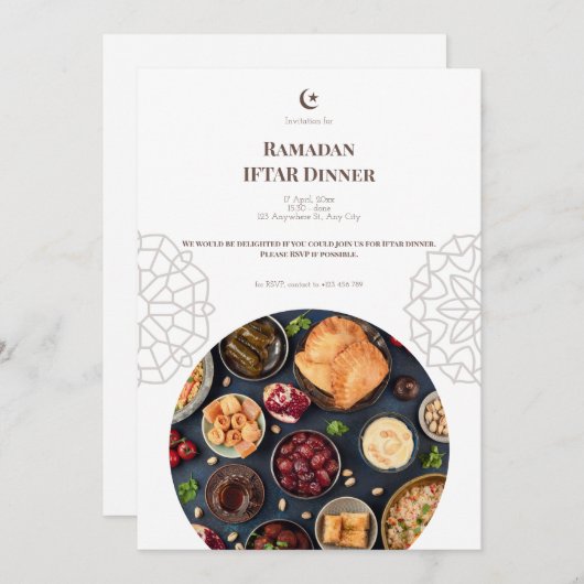 Bruine Witte Ramadan Iftar-diner Kaart (Voorkant / Achterkant)