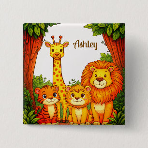 Bruine Witte Safari Dieren Watercolor Vierkante Button 5,1 Cm