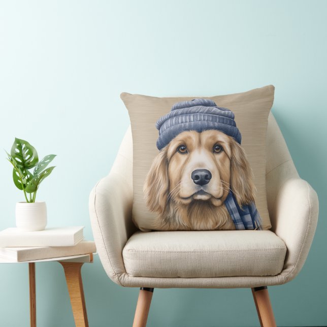 BRUINE & WITTE SHAGGY DOG MET BLAUW PET KUSSEN (Stoel)