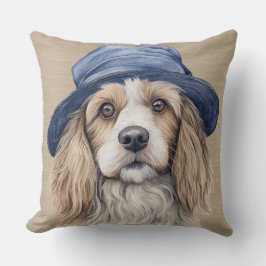 BRUINE & WITTE SHAGGY DOG MET BLAUW PET KUSSEN