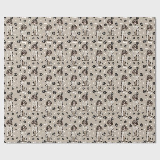 Bruine Witte Springer Spaniel Hond Paw Prints Cadeaupapier (Vlak)