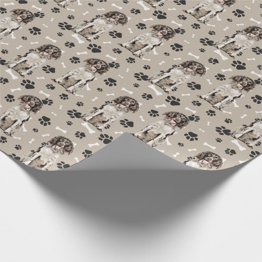 Bruine Witte Springer Spaniel Hond Paw Prints Cadeaupapier (Hoek)
