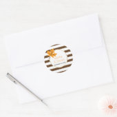 Bruine witte strepen en paarse bladvalbruiloft ronde sticker (Envelop)