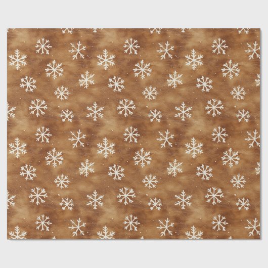 Bruine Witte Winter Sneeuwvlokken Kerstmis Cadeaupapier (Vlak)