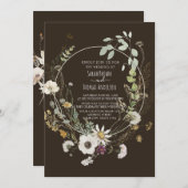 Bruine Zachte kleur Wilde bloemen INVITATIE Kaart (Voorkant / Achterkant)