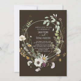 Bruine Zachte kleur Wilde bloemen INVITATIE Kaart
