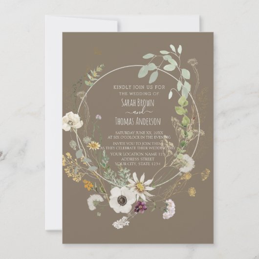 Bruine Zachte kleur Wilde bloemen INVITATIE Kaart (Voorkant)