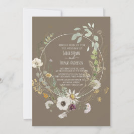 Bruine Zachte kleur Wilde bloemen INVITATIE Kaart