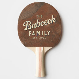 Bruine Zandsteen Retro Familienaam & Jaar Tafeltennisbatje