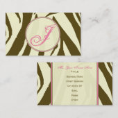 Bruine zebra Afdrukken / Roze monogram Visitekaart Visitekaartje (Voorkant / Achterkant)
