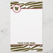 Bruine zebra Afdrukmonogram Briefpapier (Voorkant)