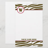 Bruine zebra Afdrukmonogram Briefpapier (Voorkant / Achterkant)