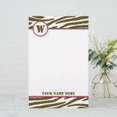 Bruine zebra Afdrukmonogram Briefpapier (Staand voorkant)