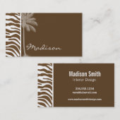 Bruine Zebra Animal Print; Palm Visitekaartje (Voorkant / Achterkant)