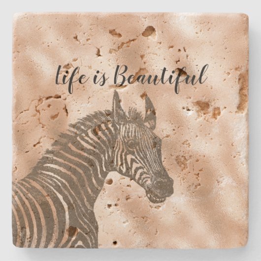 Bruine Zebra Blush Peach Ombre Stenen Onderzetter (Voorkant)