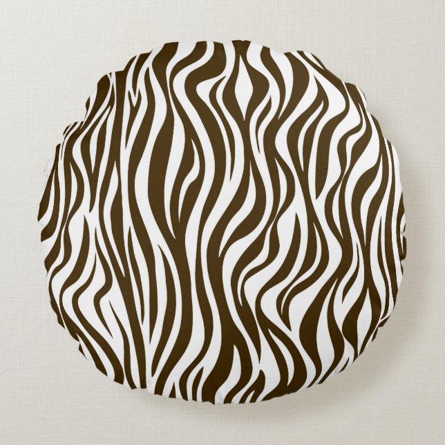 Bruine zebra huidprint rond kussen (Voorkant)