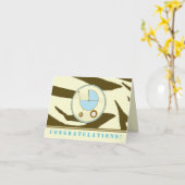 Bruine Zebra Print / Blauwe Baby Gefeliciteerd Kaa Kaart (Gele Bloem)