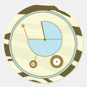 Bruine Zebra Print en Blauwe Baby Carriage Sticker