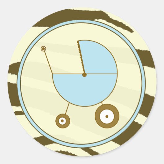 Bruine Zebra Print en Blauwe Baby Carriage Sticker (Voorkant)