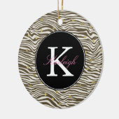 Bruine Zebra Print Gouden Confetti Monogram Keramisch Ornament (Links)