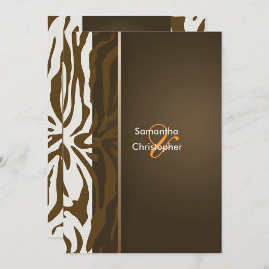 Bruine zebralijnen/bruiloft kaart (Voorkant / Achterkant)