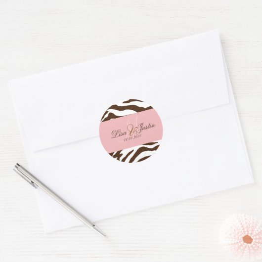 Bruine zebraprint, monogram stickers (Envelop)