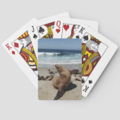 Bruine zeeleeuw op een strand pokerkaarten (Achterkant)