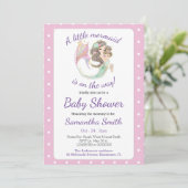 Bruine Zeemeermin Baby shower glitter thema Kaart (Staand voorkant)