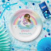 Bruine Zeemeermin en Eenhoorn Zwembad Verjaardagsf Papieren Bordje (Feest)