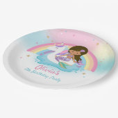 Bruine Zeemeermin en Eenhoorn Zwembad Verjaardagsf Papieren Bordje (Gekanteld)