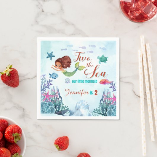 Bruine Zeemeermin Twee het Zee Meisjes 2e Verjaard Servet (Insitu)