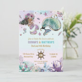 Bruine zeemeermin walvis piraat tweeling gezamenli kaart (Staand voorkant)