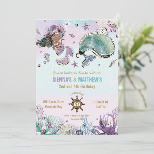 Bruine zeemeermin walvis piraat tweeling gezamenli kaart (Staand voorkant)