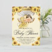 Bruine zeemeermin zonnebloem babyshower uitnodigin kaart (Staand voorkant)