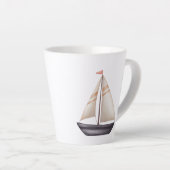 Bruine Zeilboot en Naam Latte Mok (Rechterhoek)