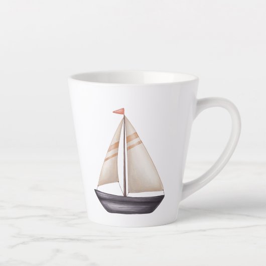 Bruine Zeilboot en Naam Latte Mok (Rechts)