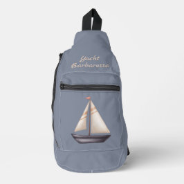 Bruine zeilboot en naam op grijs sling bag