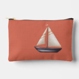 Bruine Zeilboot en Naam op Rood Etui