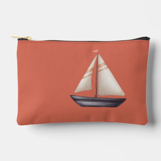 Bruine Zeilboot en Naam op Rood Etui (Voorkant)