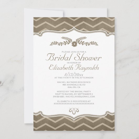 Bruine Zigzag Bridal Shower Invitations Kaart (Voorkant)