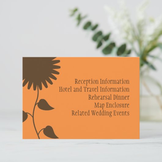 Bruine zonnebloembehuizing informatiekaartje (Staand voorkant)