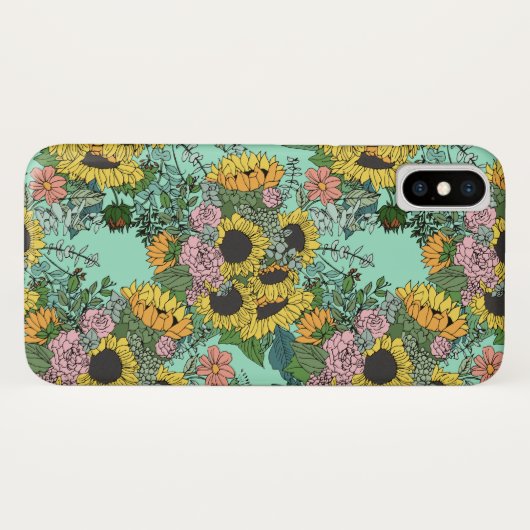 Bruine zonnebloemen en roze rozen Case-Mate iPhone case (Achterkant (horizontaal))