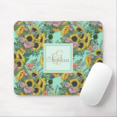 Bruine zonnebloemen en roze rozen muismat (Met muis)