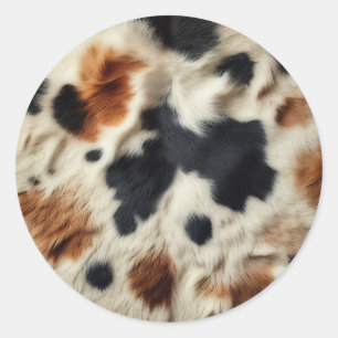 Bruine Zwart Witte Koeienhuid Print Country Wester Ronde Sticker