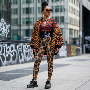 Bruine zwarte bloem leopard print yoga broek leggings