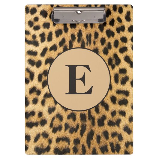 Bruine zwarte Cheetah Leopard Afdrukmonogram Klembord (Voorkant)