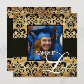 BRUINE ZWARTE DAMAST PERKAMENTEN AFSTUDEER MONOGRA KAART (Voorkant / Achterkant)