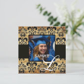 BRUINE ZWARTE DAMAST PERKAMENTEN AFSTUDEER MONOGRA KAART (Staand voorkant)