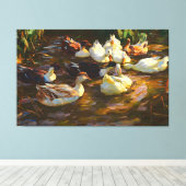  bruine zwarte eenden in de zeehond canvas afdruk (Insitu (Houten vloer))
